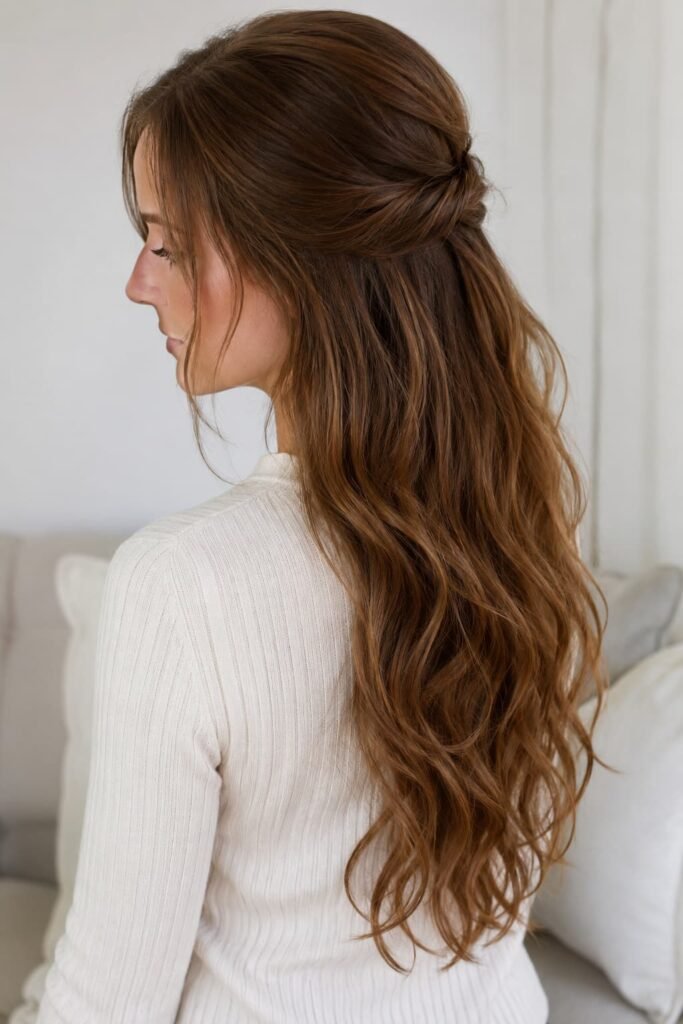 Classic half up half down hairstyle with loose waves