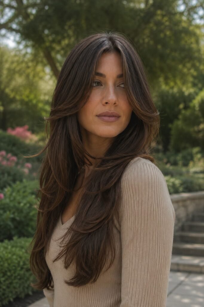 Classic long butterfly haircut with blended face-framing layers