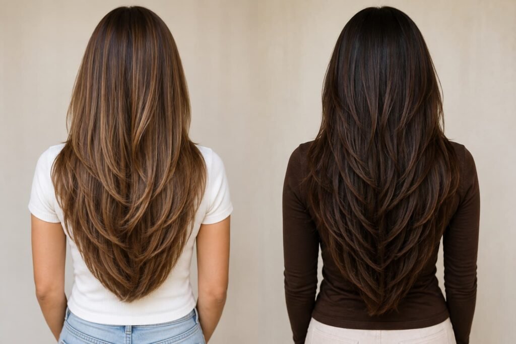 Comparison of U-shaped and V-shaped layered hair from the back