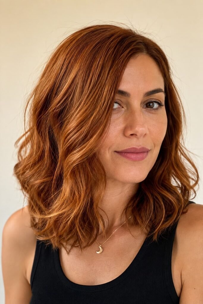 Copper auburn hair with warm red-brown and copper tones