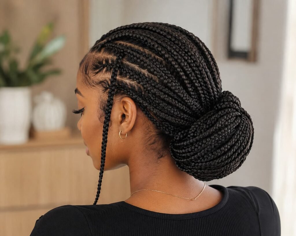 High braided bun and low braided bun placement comparison