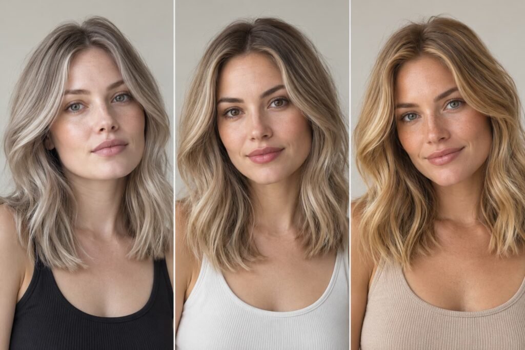 Ash, beige, and golden dirty blonde hair undertones compared