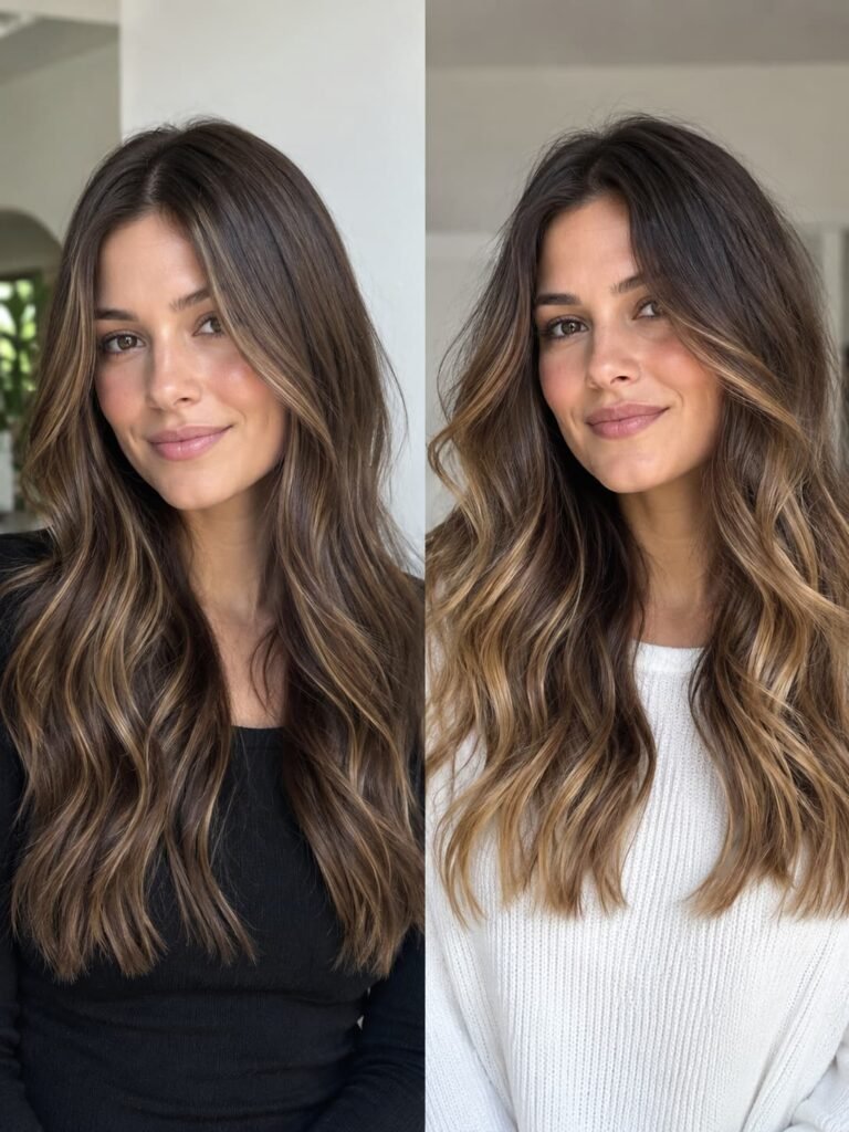 Babylights and balayage placement on brunette hair