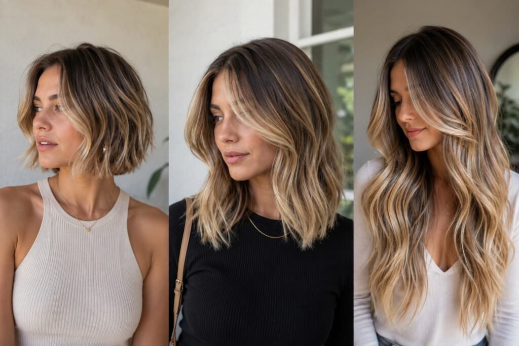Blonde balayage on short, medium-length, and long hair