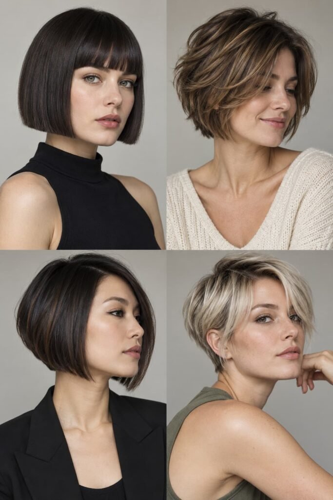 Blunt, layered, inverted, and pixie bob hairstyle variations