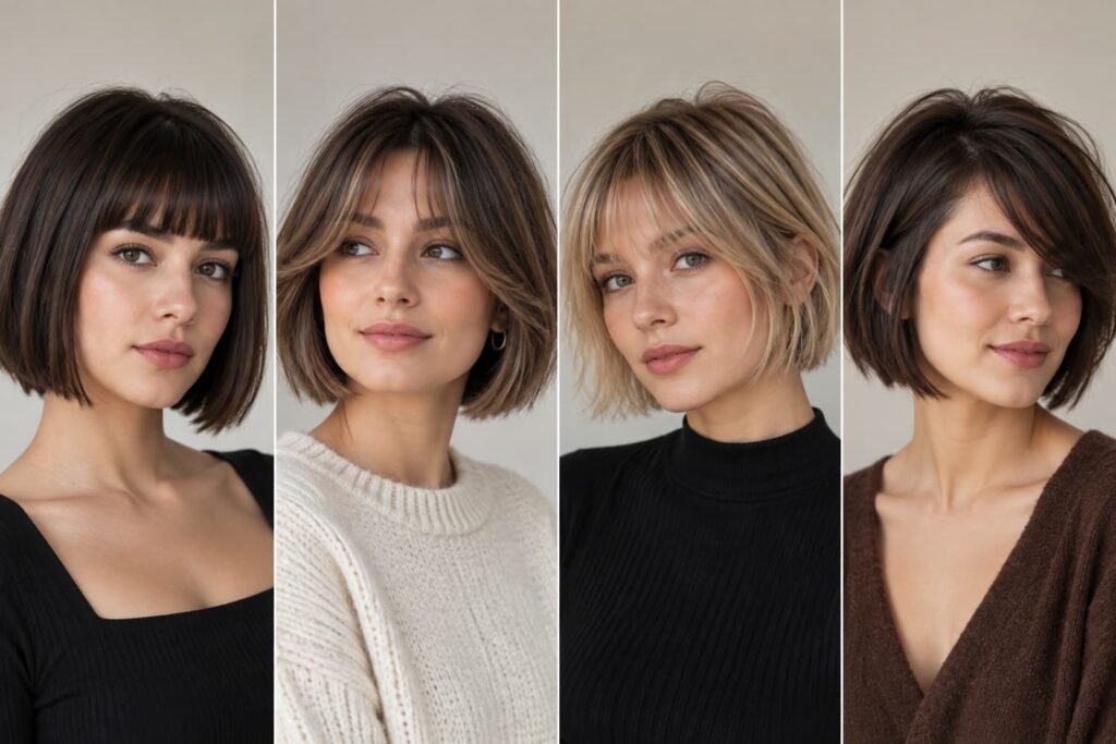 Sleek, tousled, and rounded short bob styling finishes