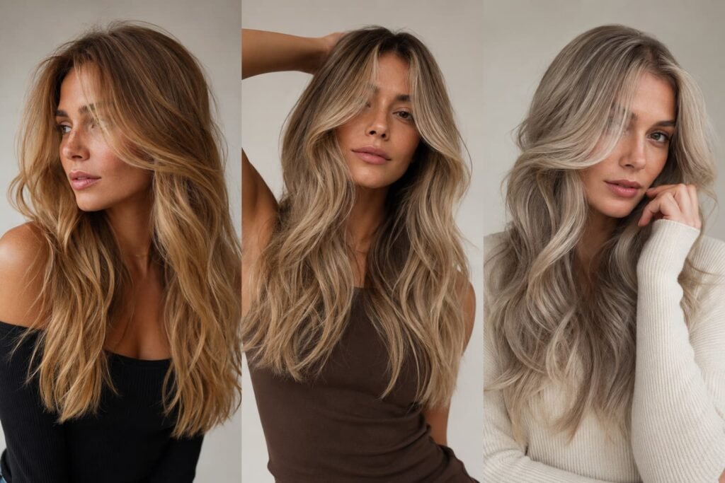Warm, neutral, and cool blonde balayage tone comparison