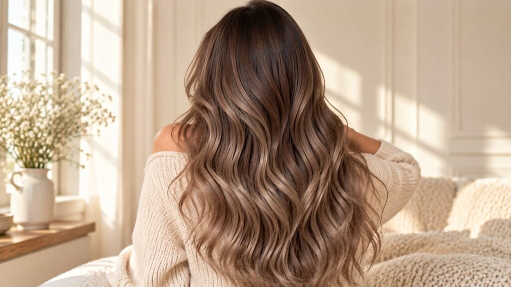 ash brown balayage with subtle cool brunette dimension