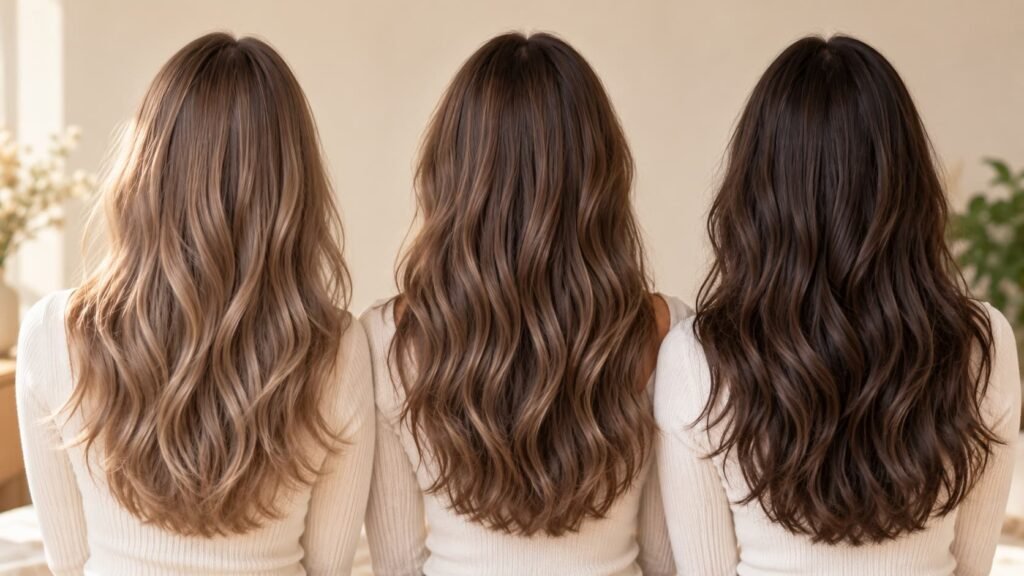 light medium and dark mushroom brown hair color comparison