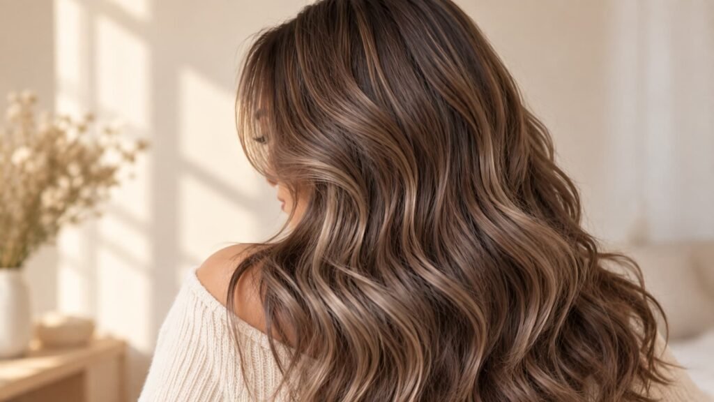 mushroom brown hair with beige taupe and smoky undertones