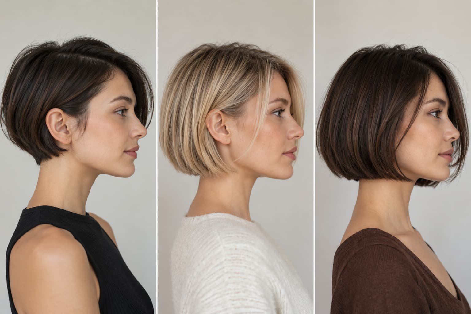 Short bob silhouettes at ear, jaw, and chin length