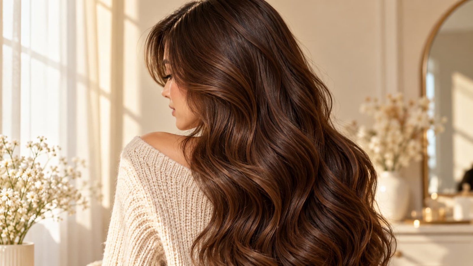 rich chocolate brown hair color with soft natural waves
