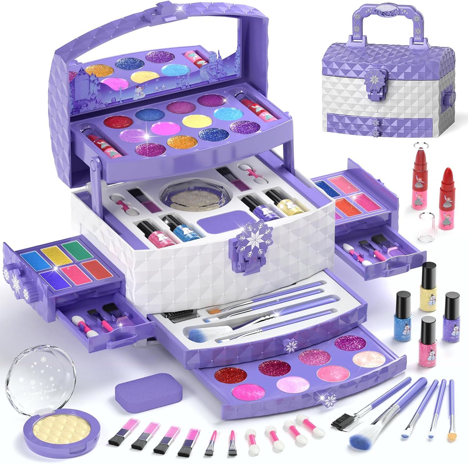 Makeup set in a purple and white case