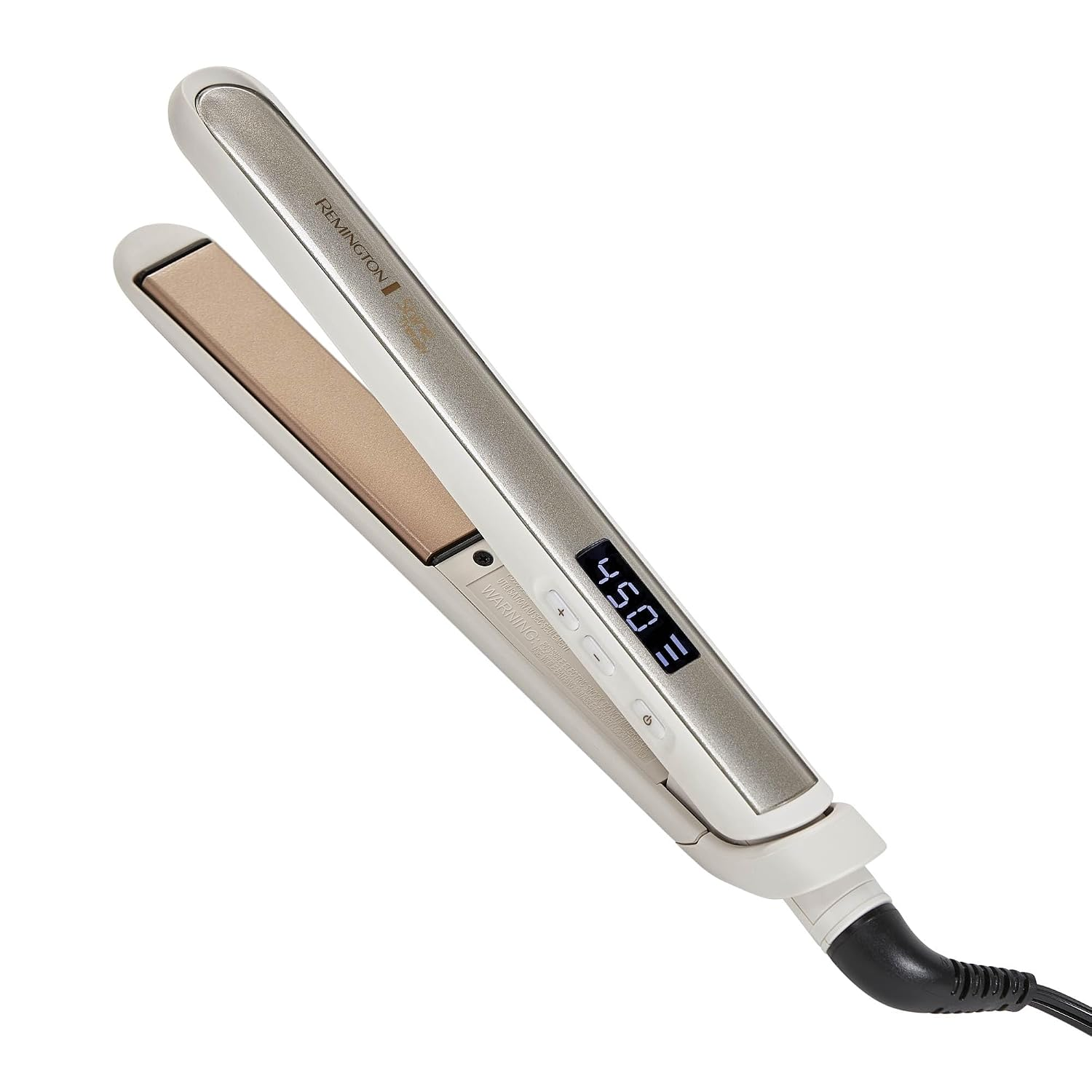 Light-colored hair straightener with digital display
